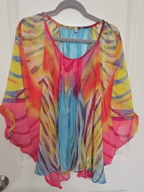Lightweight Multicolor Sheer Tunic — Pink, Yellow & Blue